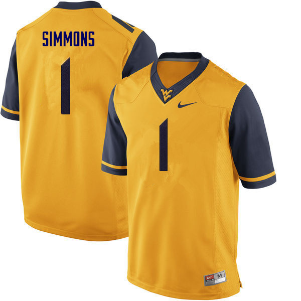 NCAA Men's T.J. Simmons West Virginia Mountaineers Yellow #1 Nike Stitched Football College Authentic Jersey VK23P34VK